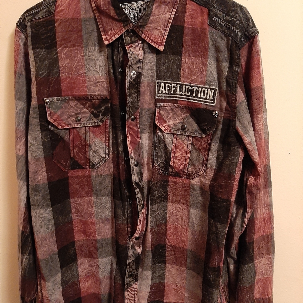 Affliction plaid long sleeve button up shirt